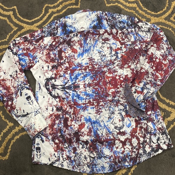 Abstract Art Long Sleeve Button Down Shirt Blue Made in Turkey Size XL - Picture 6 of 7